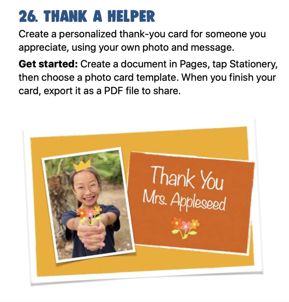 30 free activity ideas for kids from Apple: How to create photo cards to thank someone you appreciate