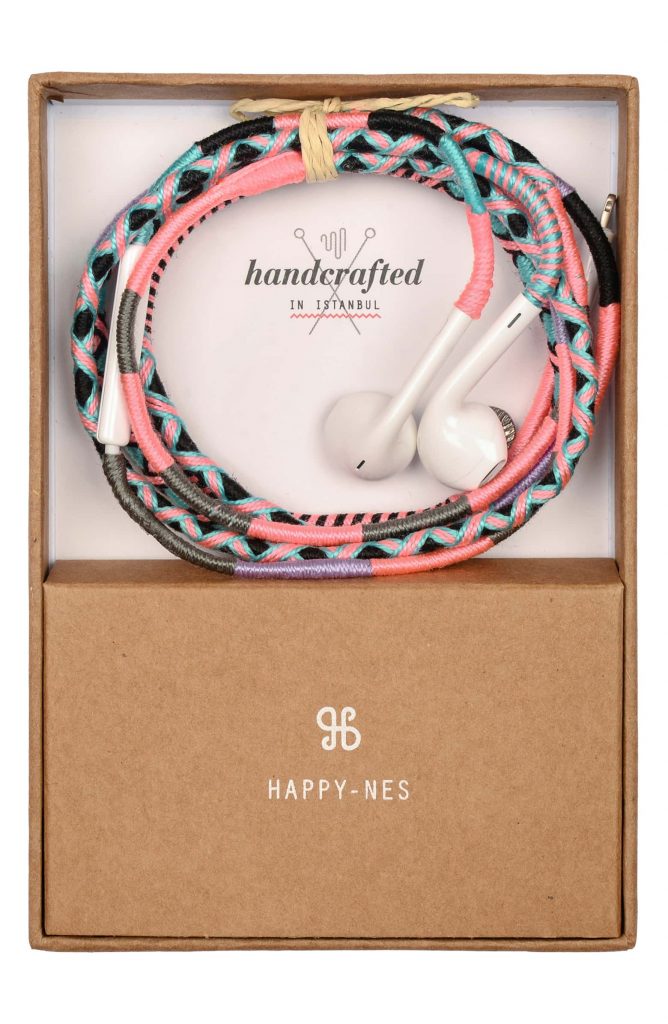 Stylish tech gifts for the trendsetter in your life: Happy-ness woven earbuds 