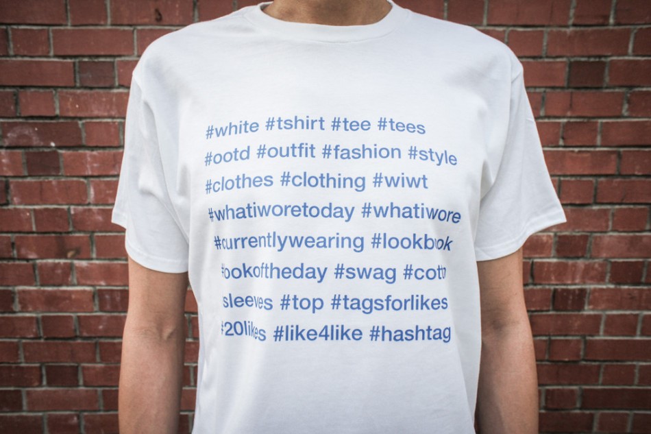 The Instagram fashion hashtag t-shirt. Is it ironic? Or a convenient cheat sheet.