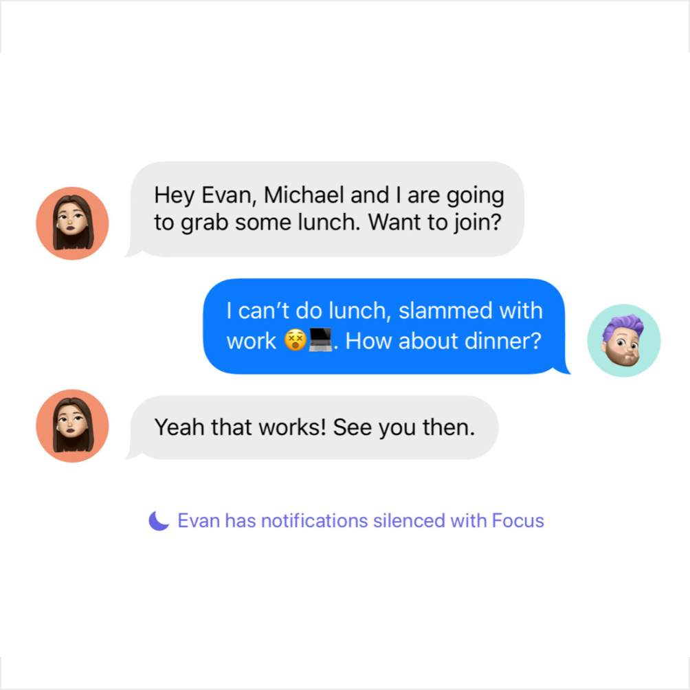 New iOS15 features parents will love: Focus helps avoid distractions by auto-texting your focus mode