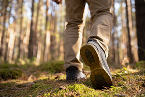 view of person's shoes walking in the woods