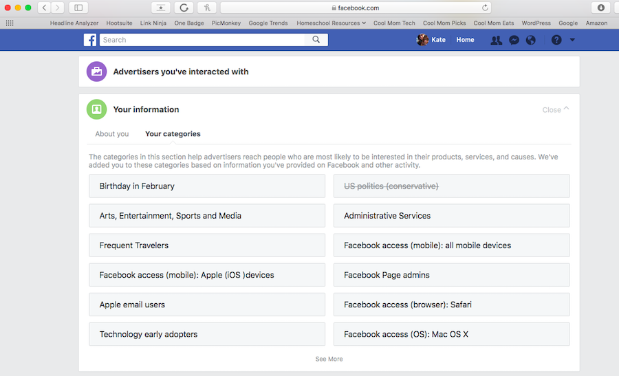 How to update your Facebook categories and ad preferences.