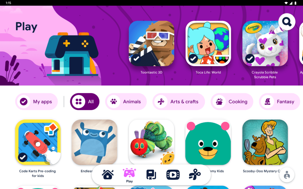 The Google Kids Space kids mode on an Android Tablet | Play Tab (sponsor)