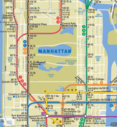 Take the A train. To the C train. Then walk four blocks and catch the bus.